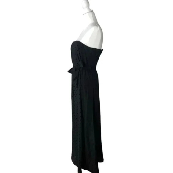 4Sienna Black Stapless Jumpsuit Corset Small Chiffon Velvet Dot Wide Leg - Picture 3 of 5